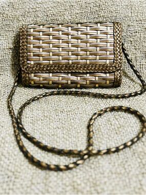 CEM woven metallic crossbody with  tri-color leather basketweave design